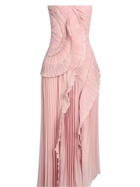NEW!  Soft Pink Pleated Maxi Gown with Sculpted Ruffles